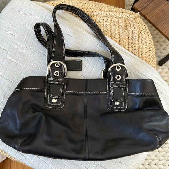COACH black leather shoulder bag *GENUINE* real! - Picture 5 of 8